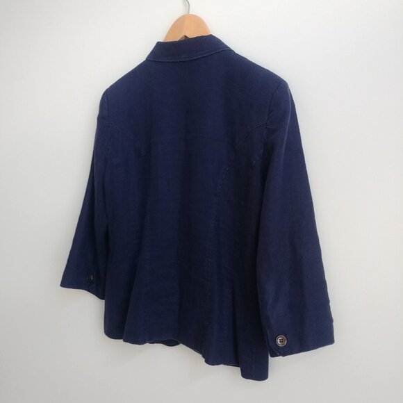 Liz Claiborne 100% linen lined blue blazer jacket 10 cropped bracelet sleeve - Picture 4 of 16